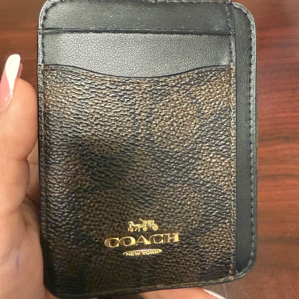 Coach Black and Brown Leather Card Holder